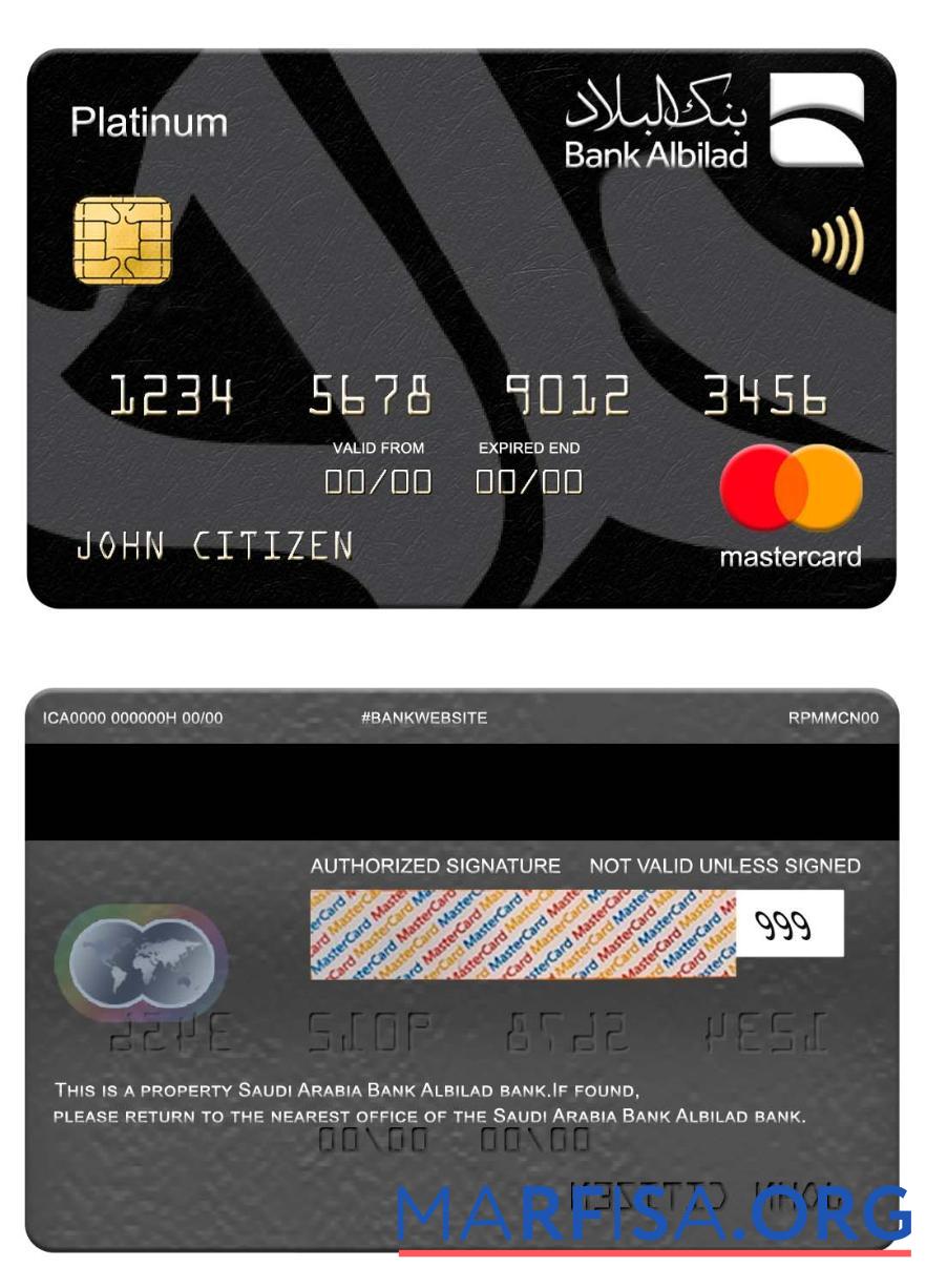 Realistic Saudi Arabia Bank Albilad bank platinum mastercard sample